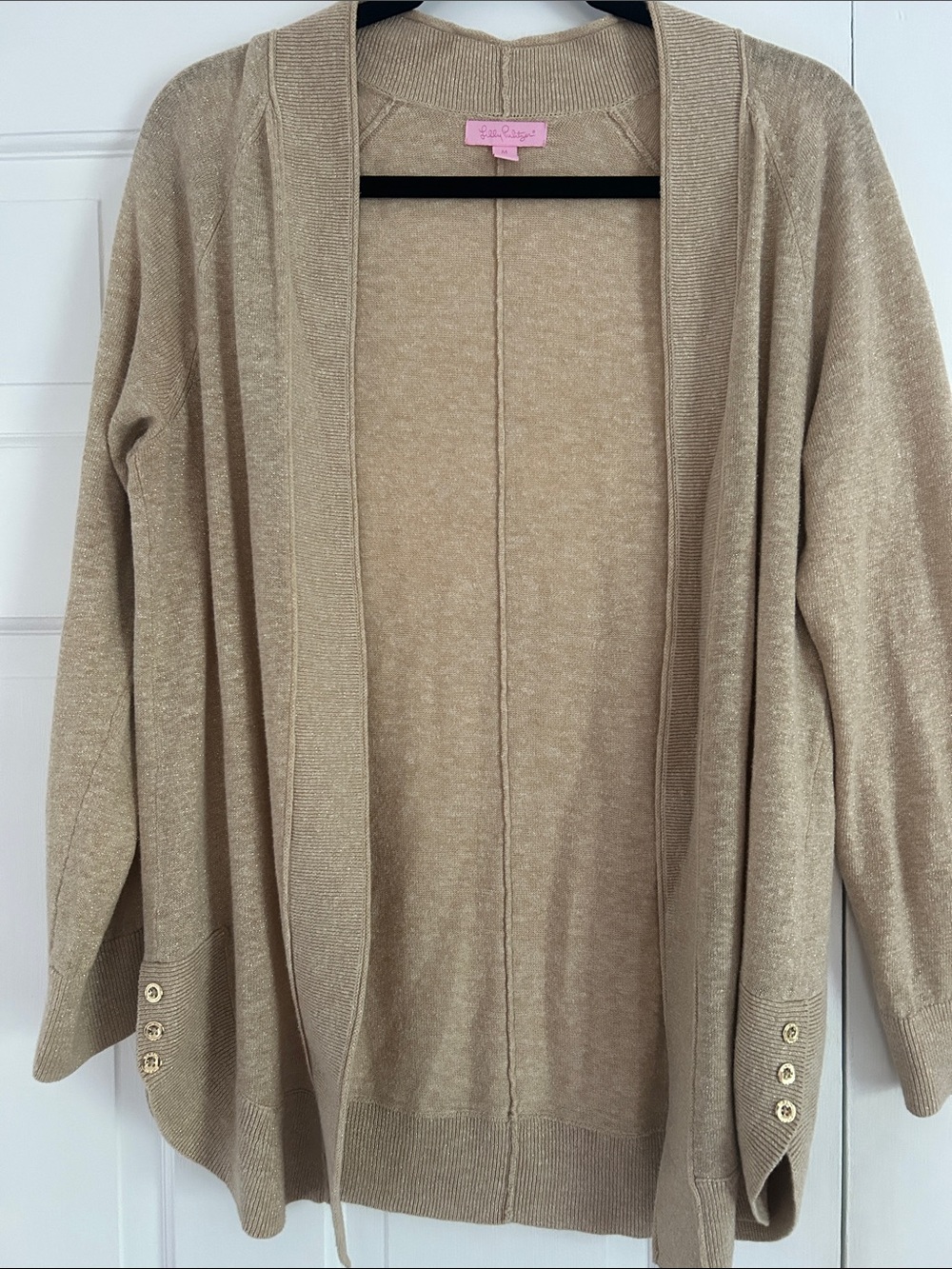 Lilly Pulitzer Beige Open-Front Cardigan with Gold Buttons